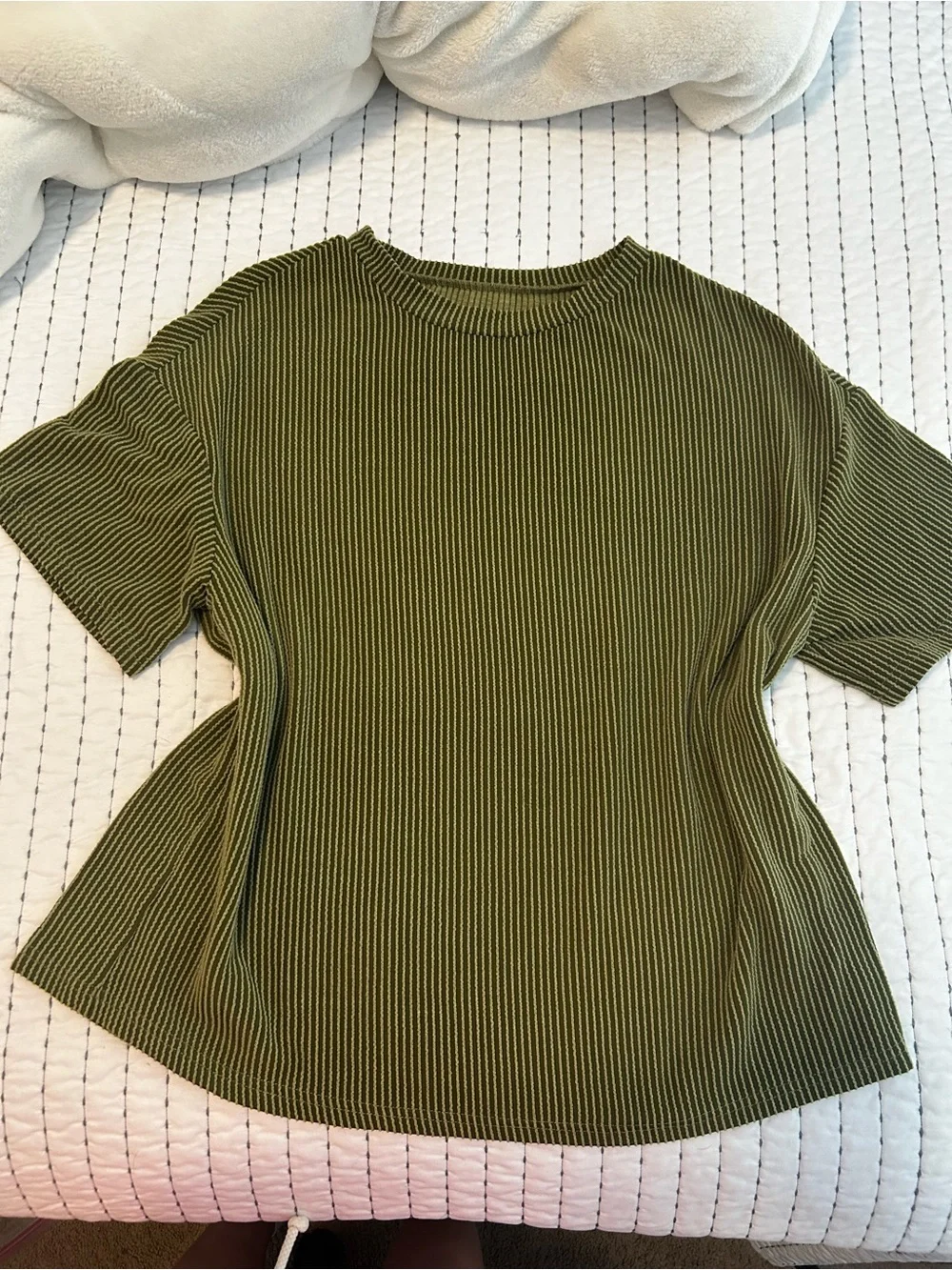 Olive Ribbed Short Sleeve Top and Matching Shorts Set